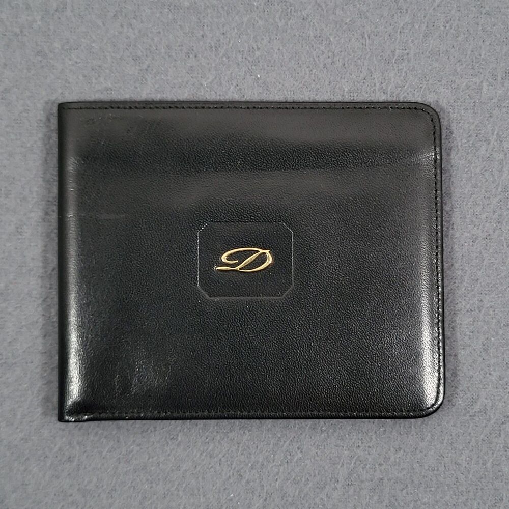 S.T. Dupont Paris Black Leather Bifold Wallet Vintage Gold D Logo Unused